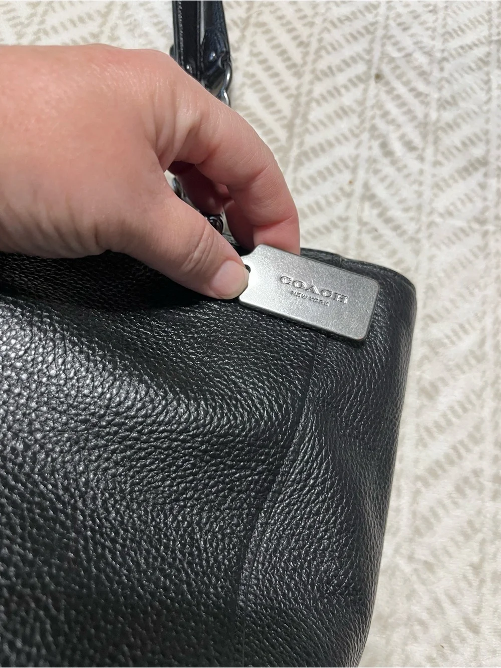 Coach Black Leather Tote with Chain-Accent Straps - Picture 12 of 13